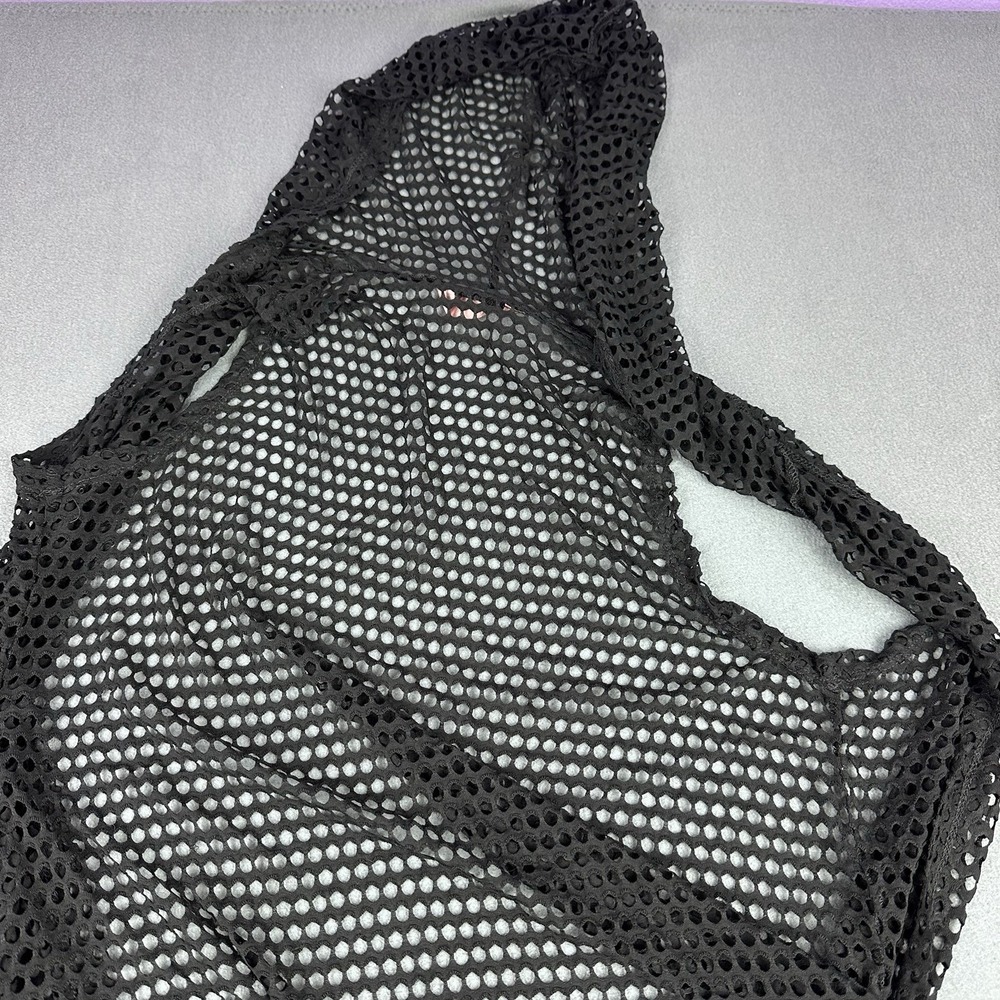 SJS Black Hooded Mesh Swim Cover Up Sleeveless Crochet Beach Cover-Up Plus 3X - Picture 6 of 8